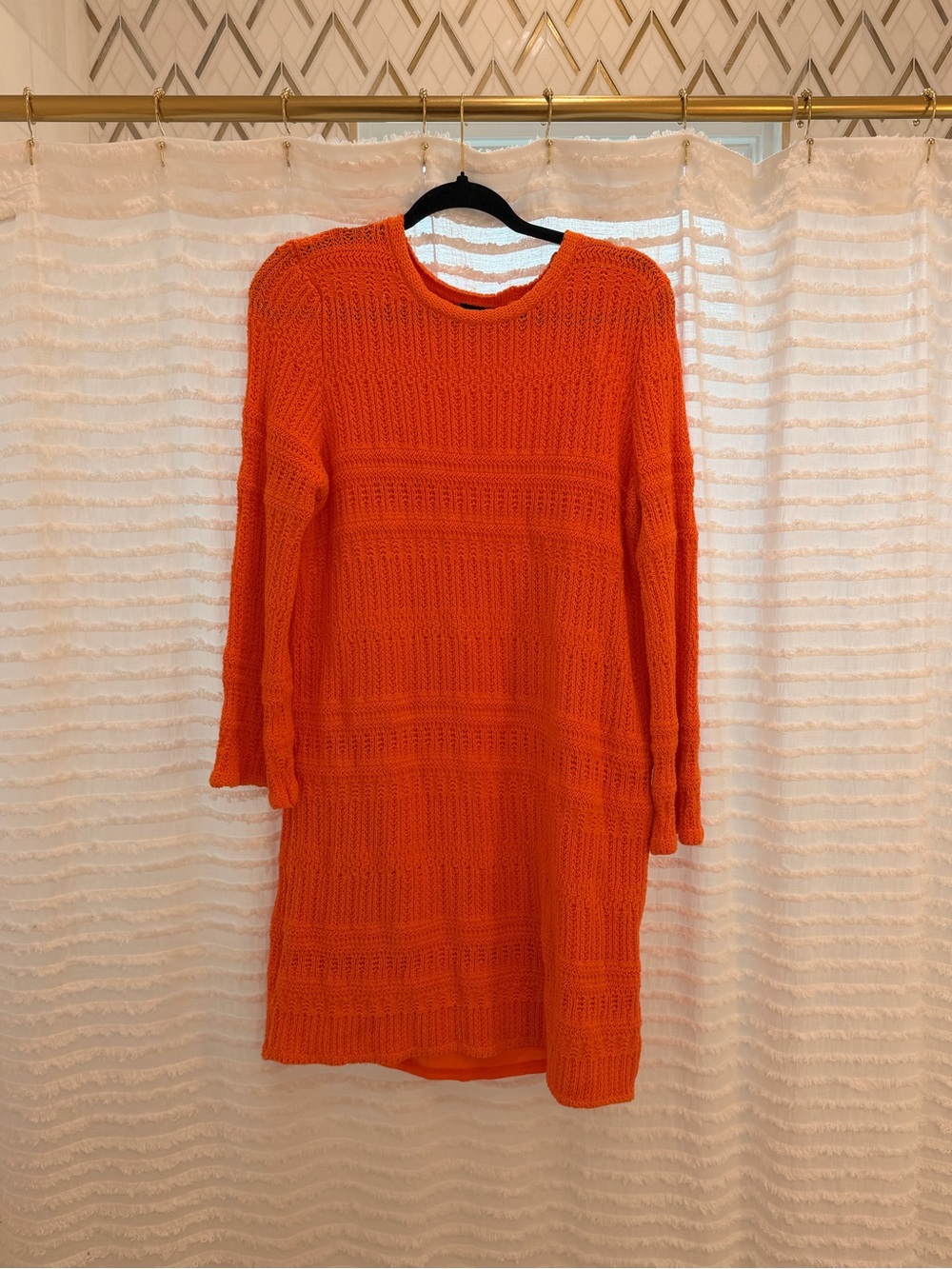 Bright Orange Knit Long-Sleeve Women's Dress